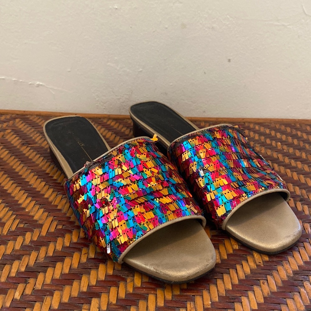 Intentionally Blank rainbow sequin mules